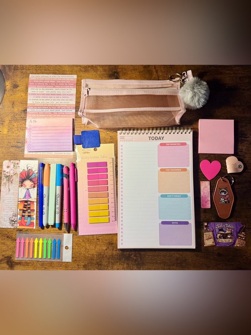 Pink Mesh Pencil Case & Pastel Desk Set - Home Office Stationery